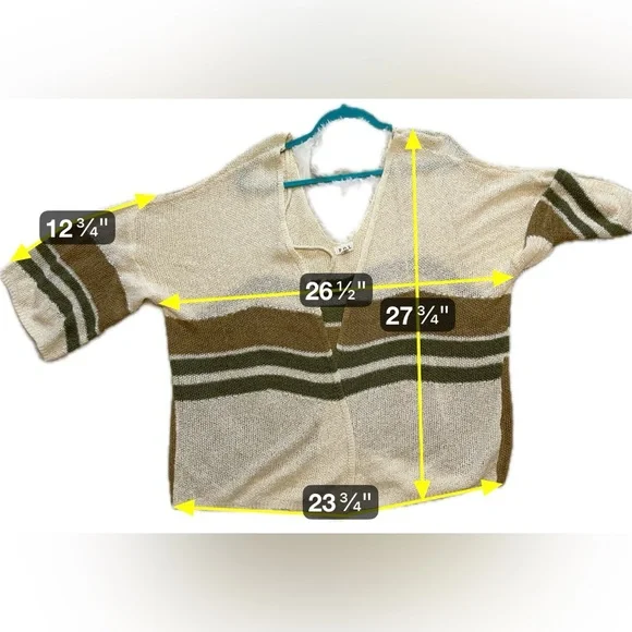Pol Beige Cardigan Sweater Knit Tie Front Boho Neutral Striped Layering Medium - Picture 5 of 8
